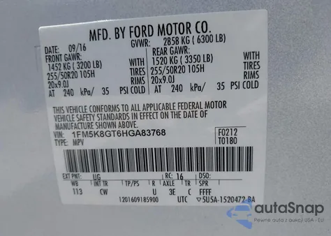 2017 Ford Explorer Sport from USA, damaged, VIN 1FM5K8GT6HGA83768